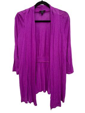 AGB Cardigan Size Large Open Front Shawl Collar 3/4 Sleeves Magenta Rayon Layers